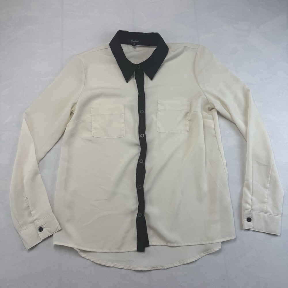 Manteau Colorblock Blouse Women's US S Ivory Black Button Front Long Sleeve